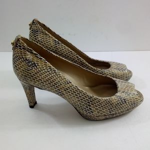 Stuart Weitzman Women 7 Snake Print Leather Yellow Spanish Pumps